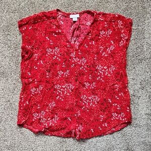 Liz Claiborne Cap Sleeve Red, Blue and White Floral Blouse - Large